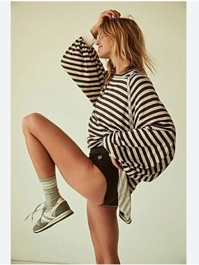 FREE PEOPLE MOVEMENT She's Everything Stripe Shirt In Black/ White - XS